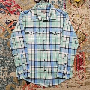 Falls Creek Super Soft Men's Medium Plaid LS Flannel Shirt Ocean Blue / Green